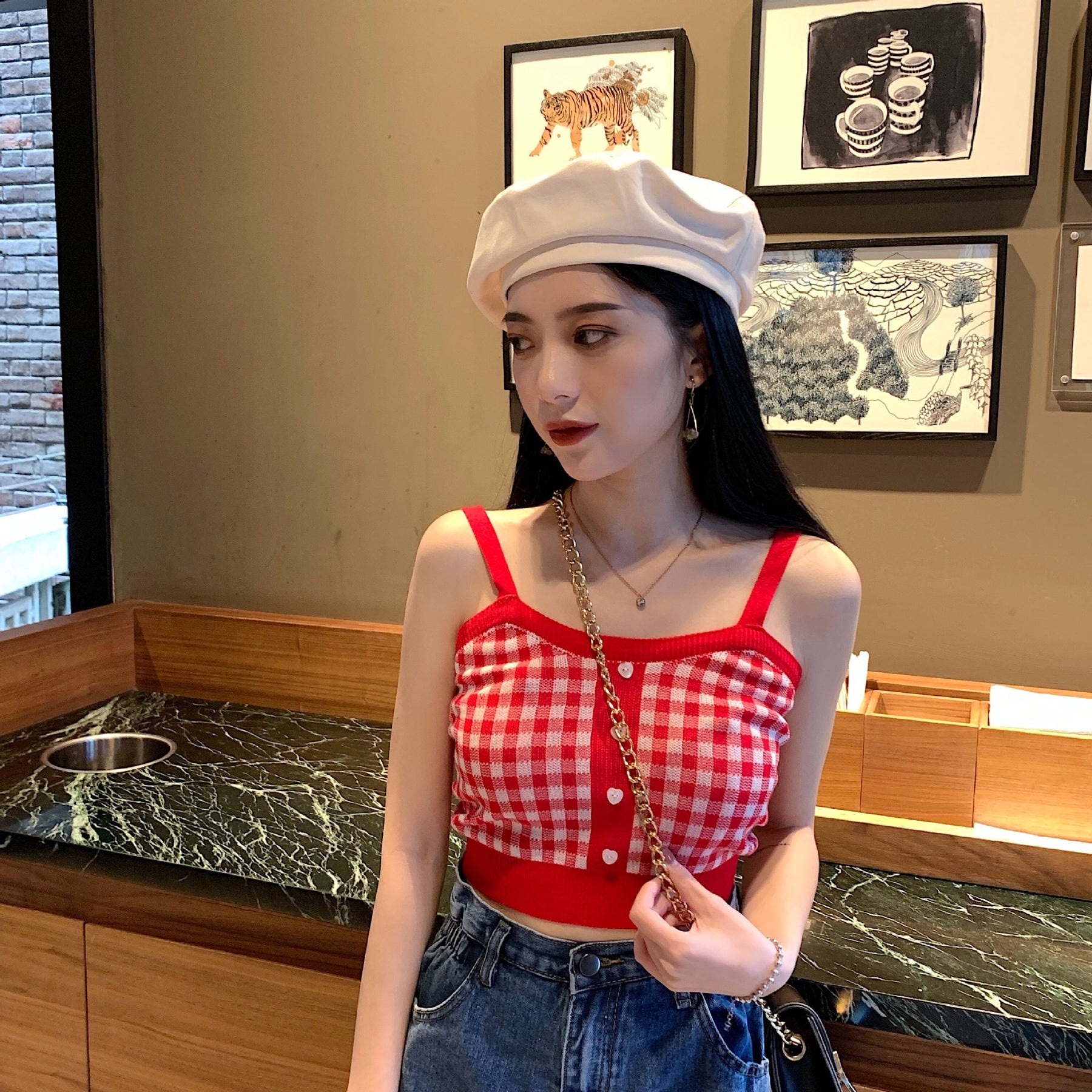 Women Plaid Crop Tops